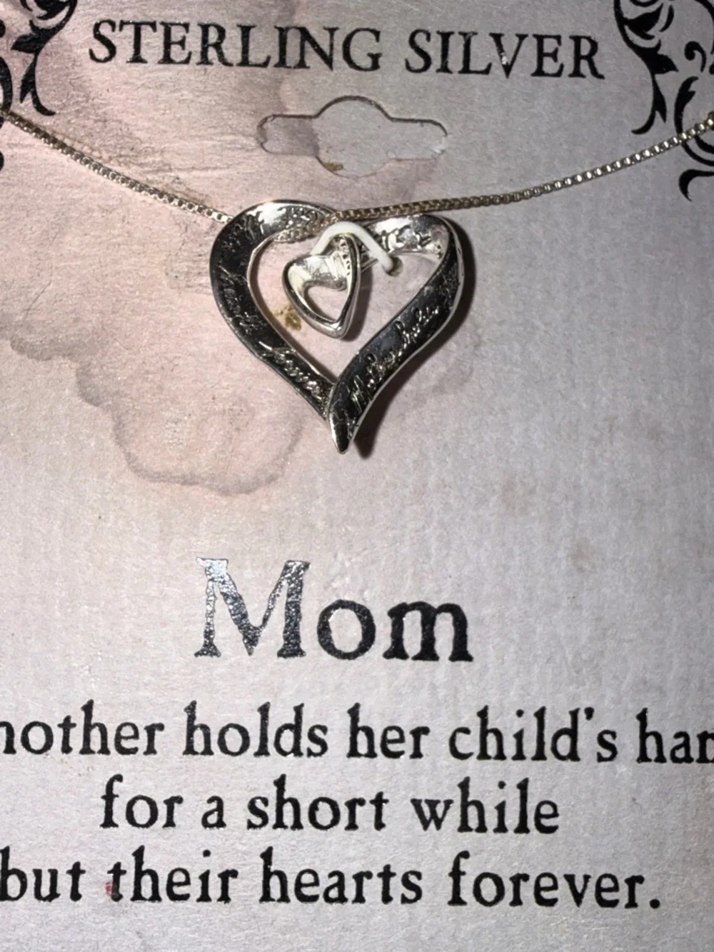 Vintage sterling silver ‘ Inspirational Mom' Heart Pendant Necklace